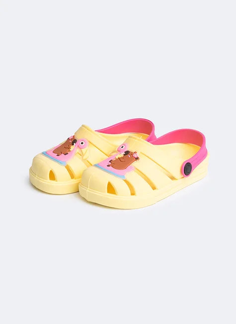 Babuche Infantil Menina Amarelo com Tira Rosa Capivara no Flamingo