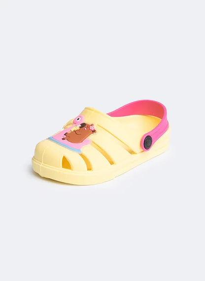 Babuche Infantil Menina Amarelo com Tira Rosa Capivara no Flamingo