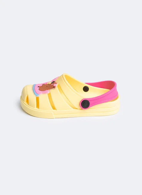 Babuche Infantil Menina Amarelo com Tira Rosa Capivara no Flamingo