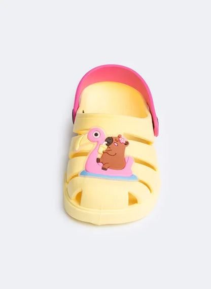 Babuche Infantil Menina Amarelo com Tira Rosa Capivara no Flamingo