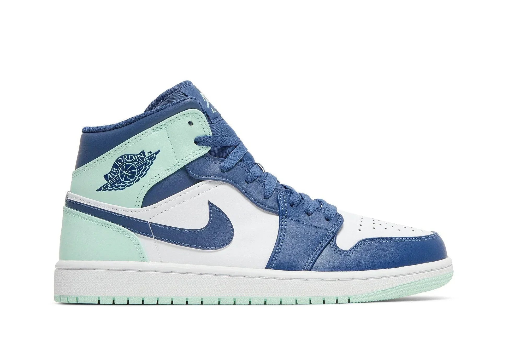 Tênis Air Jordan 1 Mid Aqua Blue Tint Verde vista lateral