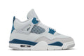 Tênis Air Jordan 4 Retro Military Blue Branco vista lateral