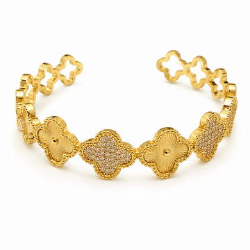 Bracelete Feminino Trevo Dourado com Zircônia