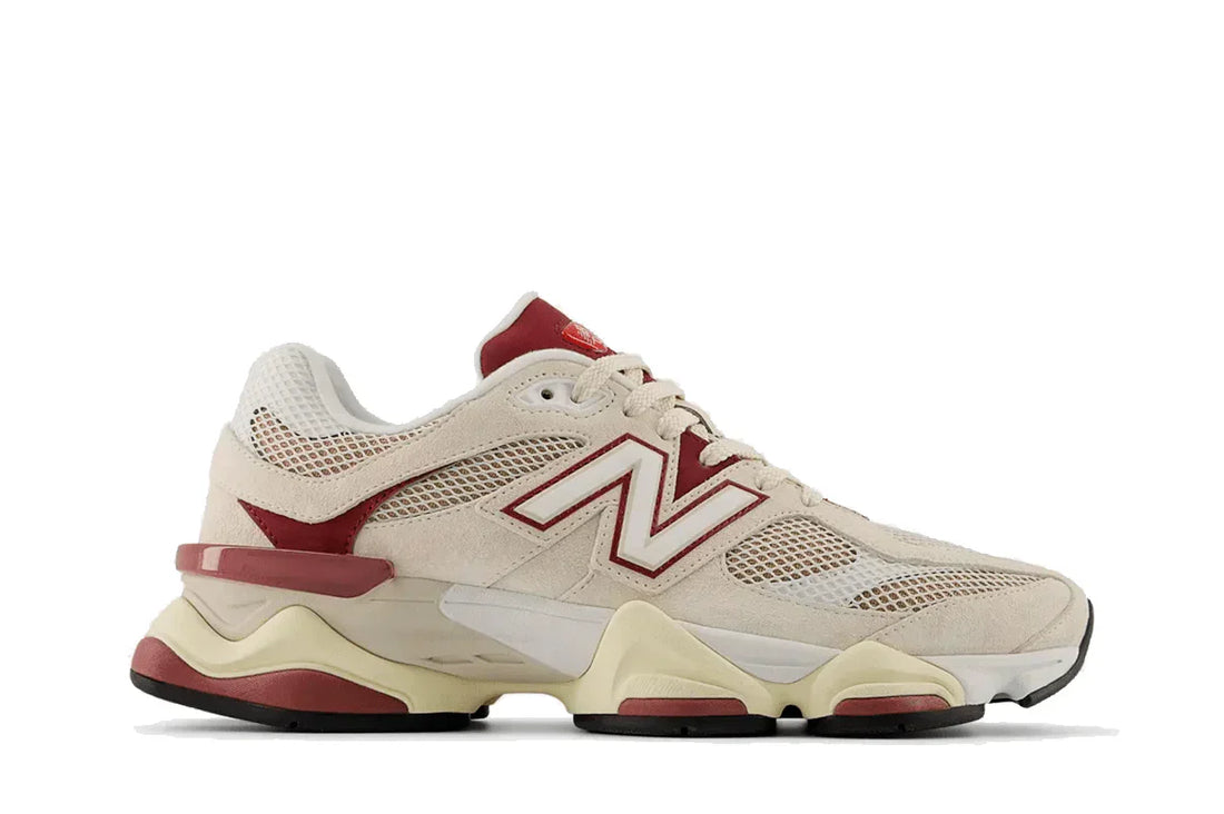 Tênis New Balance 9060 Linen Burgundy Bege vista lateral